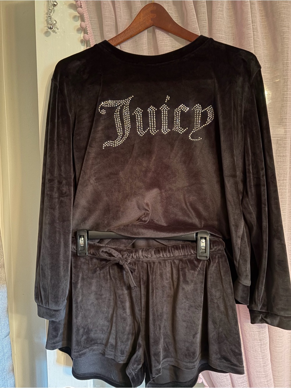 Juicy Couture Black Velour Jogger Top & Shorts Set with Crystal Logo